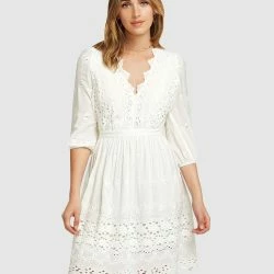 Belle & Bloom Sweet Talk Eyelet Mini Dress - White