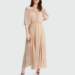 Belle & Bloom Amour Amour Ruffled Midi Dress - Sand