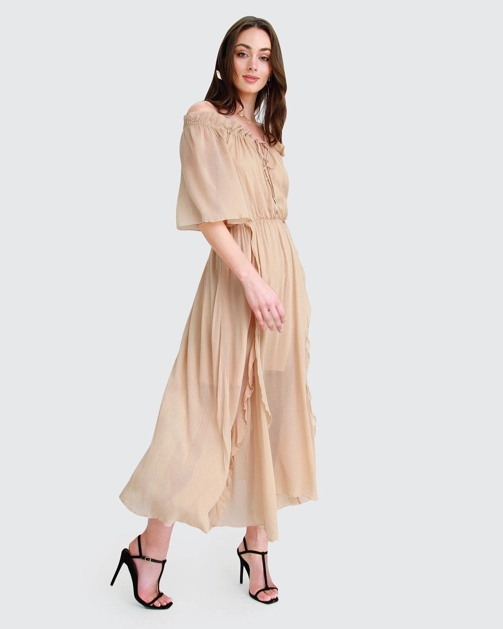 Belle & Bloom Amour Amour Ruffled Midi Dress - Sand 2 Belle & Bloom Amour Amour Ruffled Midi Dress - Sand - Image 2