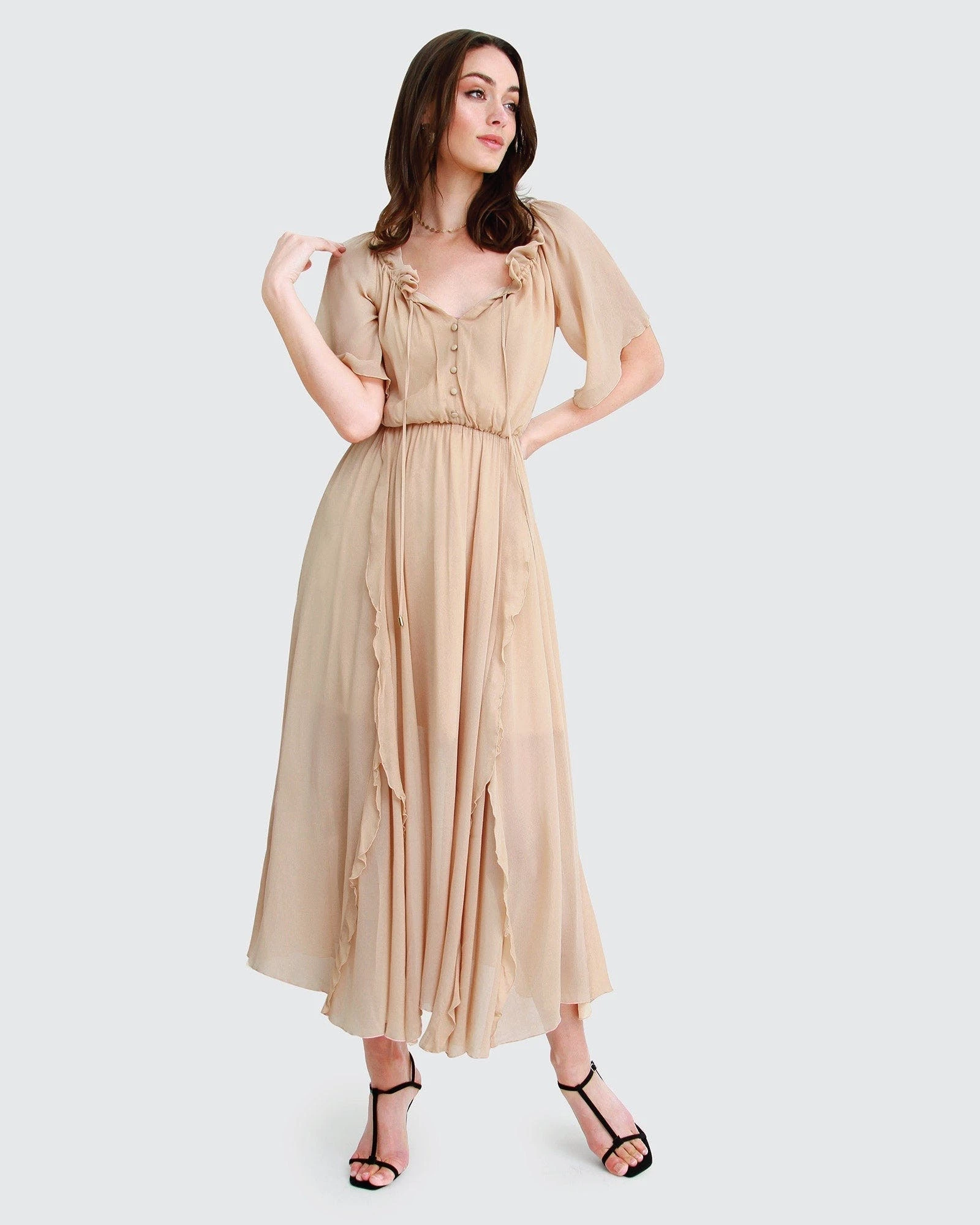 Belle & Bloom Amour Amour Ruffled Midi Dress - Sand 4 Belle & Bloom Amour Amour Ruffled Midi Dress - Sand - Image 4