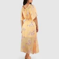 Belle & Bloom Amour Amour Ruffled Midi Dress - Peach Peonies -ANNA-KACI SHOP M09343608123513 2973856826