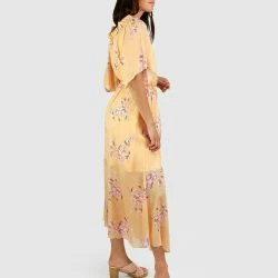 Belle & Bloom Amour Amour Ruffled Midi Dress - Peach Peonies -ANNA-KACI SHOP M09343608123513 3186719301