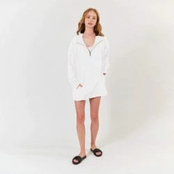 Lezat Abby Windbreaker Hoodie Dress - White Dresses