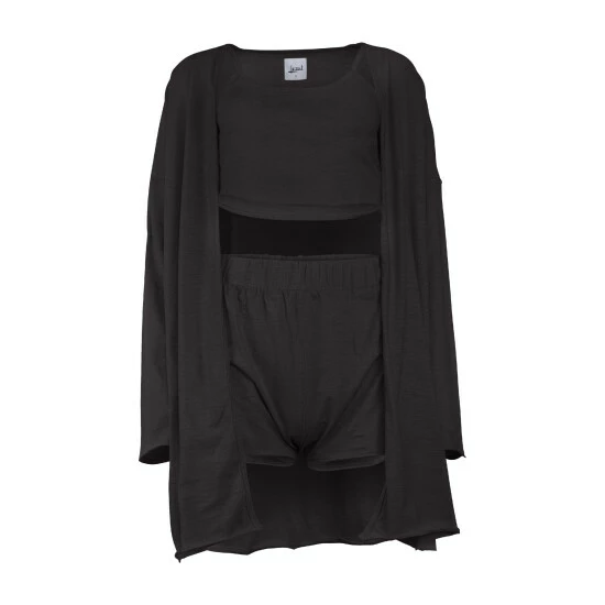 Lezat Kora Cotton Tank, Shorts And Robe Sleep Set - Black Sleepwear 1 Lezat Kora Cotton Tank, Shorts And Robe Sleep Set - Black Sleepwear