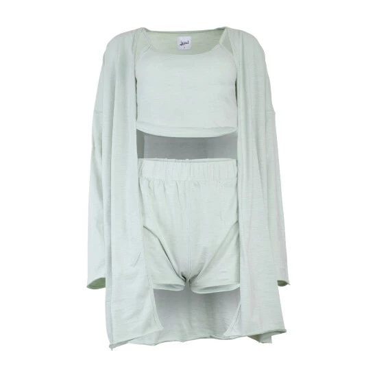 Lezat Kora Cotton Tank, Shorts And Robe Sleep Set - Sage Sleepwear 1 Lezat Kora Cotton Tank, Shorts And Robe Sleep Set - Sage Sleepwear