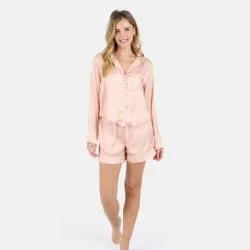 Lezat Nina Silk Pajama Short Set Sleepwear Peach