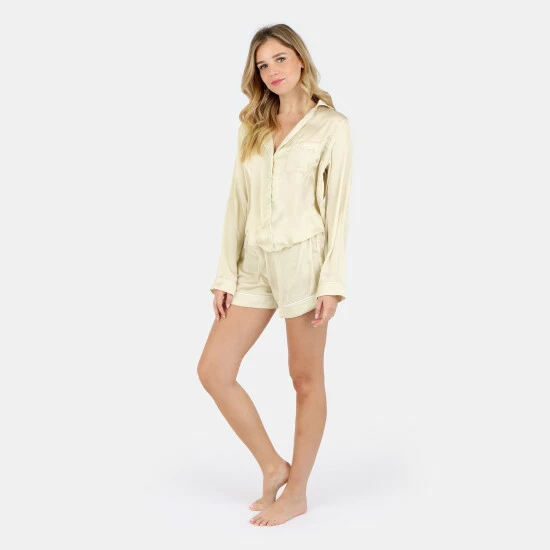 Lezat Nina Silk Pajama Short Set - Champagne Sleepwear 3 Lezat Nina Silk Pajama Short Set - Champagne Sleepwear - Image 3