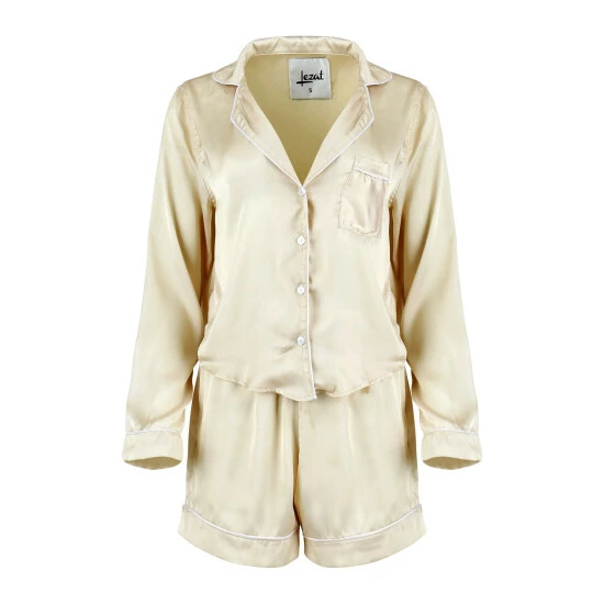 Lezat Nina Silk Pajama Short Set - Champagne Sleepwear 5 Lezat Nina Silk Pajama Short Set - Champagne Sleepwear - Image 5