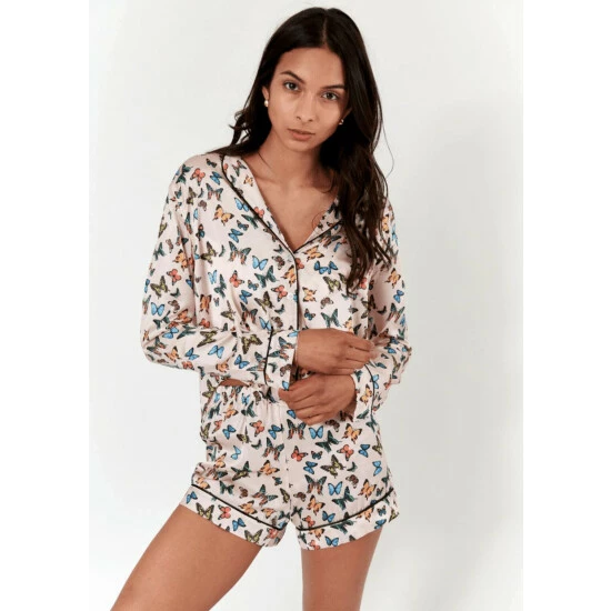Lezat Nina Silk Pajama Short Set Sleepwear Butterfly 6 Lezat Nina Silk Pajama Short Set Sleepwear Butterfly - Image 6