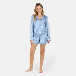 Lezat Nina Silk Pajama Short Set - Light Blue Sleepwear